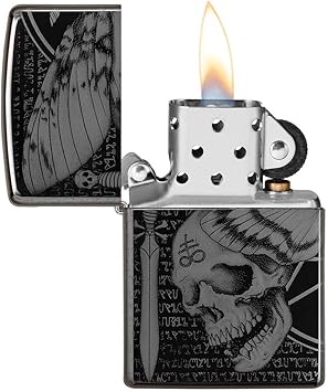 酷牌库|商品详情-Zippo进口代理批发 Zippo 鹰蛾骷髅设计高抛光黑色袖珍打火机，一种尺寸