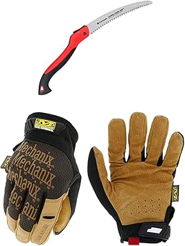 Mechanix Wear进口代理批发 Corona RS 7265D RazorTOOTH 折叠修枝锯，10 英寸 + Mechanix 佩戴：原创皮革工作手套（大号，棕色/黑色），型号：LMG-75-010