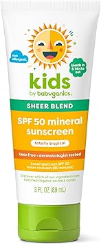 Babyganics进口代理批发 Babyganics SPF 50 矿物防晒乳液，纯粹混合，UVA UVB 防护，不含辛酸和氧苯酮，防水，完全热带，3 盎司