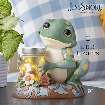 酷牌库|商品详情-Enesco进口代理批发 Enesco Jim Shore Heartwood Creek 自然草甸青蛙与萤火虫罐子点燃雕像，9.25 英寸，多色