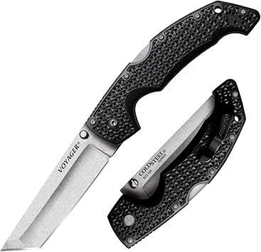 Cold Steel进口代理批发 Cold Steel Voyager 大号 4 英寸 AUS10A Tanto 尖锋利刀片 5.25 英寸 Griv-Ex 手柄日常携带战术折叠刀带 Tri-Ad 锁