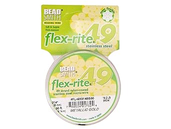 The Beadsmith进口代理批发 Beadsmith Flex-Rite 线 49 股，尼龙涂层，不锈钢串珠线金色，0.014 直径，30 英尺线轴柔性线，用于项链、手链和珠宝制作