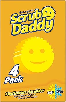 Scrub Daddy进口代理批发 Scrub Daddy 原创笑脸海绵防刮擦可水洗可重复使用厨房和浴室擦洗海绵 Flextexture 4 件装