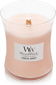 酷牌库|商品详情-WoodWick进口代理批发 WoodWick 中号沙漏蜡烛，海岸日落和炉边香味，大豆混合蜡，木芯