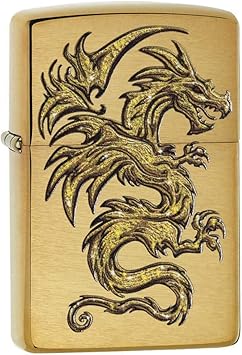 Zippo进口代理批发 Zippo Dragon Design 拉丝黄铜袖珍打火机，一种尺寸