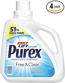 Purex进口代理批发 Purex Free & Clear 敏感肌肤洗衣液，115 件，150 盎司（4 件装）