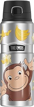 THERMOS进口代理批发 Curious George Curious George Bananas THERMOS STAINLESS KING 不锈钢饮料瓶，真空隔热和双层，24 盎司