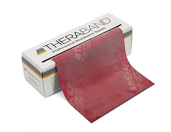 Theraband进口代理批发 THERABAND 阻力带，6 码卷专业乳胶弹力带，适用于上半身、下半身和核心锻炼、物理治疗、普拉提、家庭锻炼和康复，红色、中号、初学者 3 级