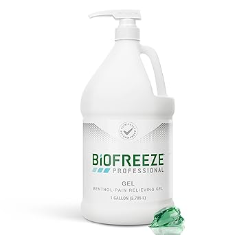 Biofreeze进口代理批发 Biofreeze 专业薄荷醇止痛凝胶 1 加仑瓶装，带泵，用于缓解肌肉酸痛、关节炎、背痛和关节痛，原装绿色配方（包装可能有所不同）