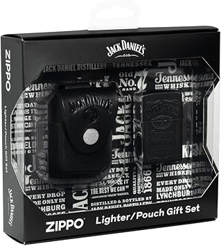 Zippo进口代理批发 Zippo Jack Daniel's 黑色哑光袖珍打火机和小袋礼品套装