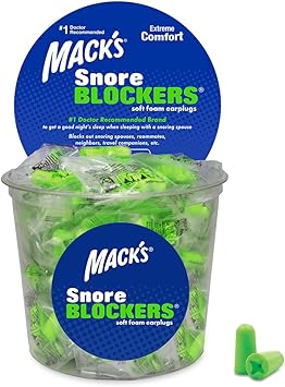 Mack's进口代理批发 Mack's Snore Blockers 软泡沫耳塞，100 对，独立包装 32 dB 高 NRR，37 dB SNR 舒适耳塞，适合睡眠、打鼾、大声噪音和旅行