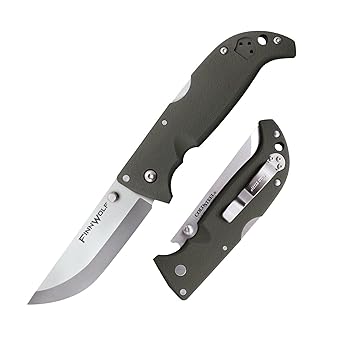 Cold Steel进口代理批发 COLD STEEL Finn Wolf 3.5 英寸 AUS8A 锋利直背刀片 4.375 英寸 Griv-Ex OD 绿柄狩猎折叠刀，盒装