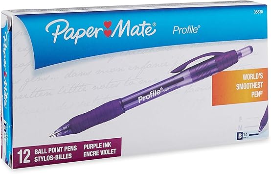 Paper Mate进口代理批发 Paper Mate 35830 Profile 可伸缩圆珠笔，粗体（1.4 毫米），紫色，12 支（限量版）