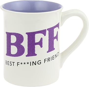 Enesco进口代理批发 Enesco 我们的名字是泥 BFF Best Friend 闪光咖啡杯，16 盎司，多色