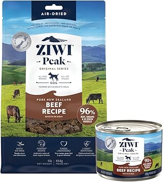 ZIWI进口代理批发 ZIWI Peak 牛肉狗粮套装全天然、高蛋白、无谷物且成分有限，含超级食品（风干 1.0 磅袋 + 12 盒，6 盎司罐）