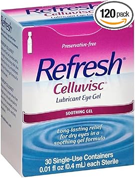 Refresh进口代理批发 Refresh Celluvisc 润滑剂舒缓眼部凝胶，0.01 盎司一次性小瓶，每盒 30 片（4 盒）