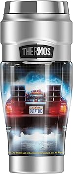 THERMOS进口代理批发 回到未来 Delorian Flames And Lightning THERMOS STAINLESS KING 不锈钢旅行杯，真空隔热，双层，16 盎司