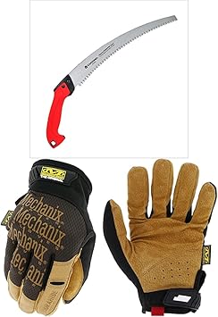 Mechanix Wear进口代理批发 Corona RS16020 剃须刀修枝锯，14 英寸，弧形刀片 + Mechanix 磨损：原创皮革工作手套（大号，棕色/黑色），型号：LMG-75-010