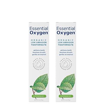 Essential Oxygen进口代理批发 Essential Oxygen BR 认证有机牙膏，牙齿更白、口气更清新、牙龈更健康、牙齿敏感，薄荷味，4 盎司（2 件装）