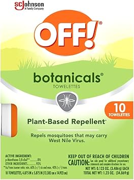 OFF!进口代理批发 离开！ Botanicals 驱蚊湿巾，植物驱蚊剂，10 片独立包装湿巾