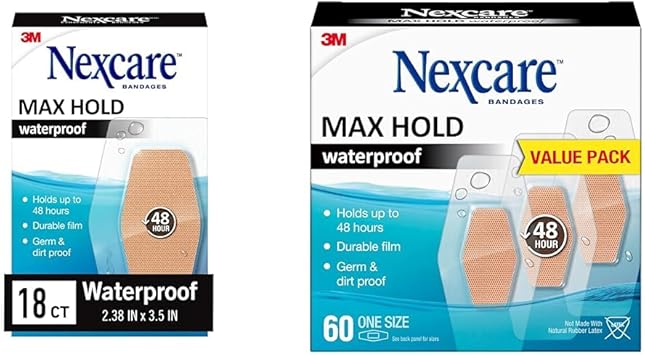 Nexcare进口代理批发 Nexcare Max Hold 防水绷带，保持 48 小时 - 18 包透明绷带 + 60 包手指、膝盖和脚跟防水绷带