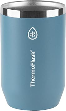 Thermoflask进口代理批发 ThermoFlask 二合一真空隔热罐冷却杯，12 盎司，优质，适合标准尺寸罐，防汗，防滑底座，灰蓝色