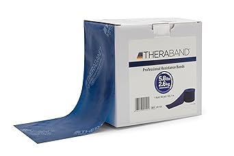 Theraband进口代理批发 THERABAND 阻力带，50 码卷专业乳胶弹力带，适用于上半身和下半身及核心锻炼、物理治疗、普拉提、家庭锻炼、康复、蓝色、超重型、中级 2