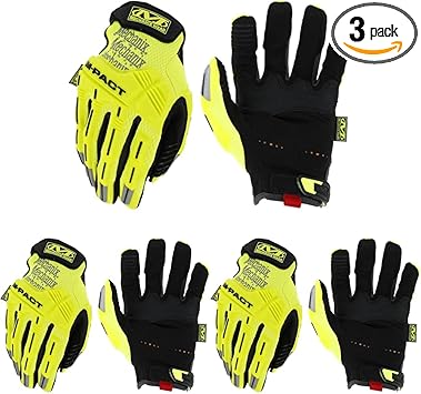 Mechanix Wear进口代理批发 Mechanix Wear：Hi-Viz M-Pact 工作手套（中号，荧光黄色）（3 件装）