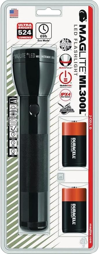 MagLite进口代理批发 Maglite 524 流明黑色 LED 手电筒 D 电池