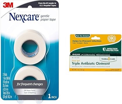 酷牌库|商品详情-Nexcare进口代理批发 Nexcare 温和纸胶带 2 卷 + Thera Care 三重抗生素软膏 1 盎司急救箱