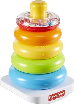 Fisher-Price进口代理批发 Fisher-Price 婴儿堆叠玩具 Rock-A-Stack，不倒翁底座，带 5 个彩色环，适合 6 个月以上儿童