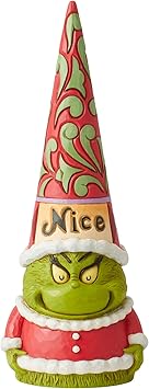 Enesco进口代理批发 Enesco Dr. Seuss Grinch by Jim Shore Gnome Santa Grinch 淘气漂亮的雕像，树脂手绘精制收藏圣诞雕像家居装饰雕塑雕像礼物，8.19 英寸，多色