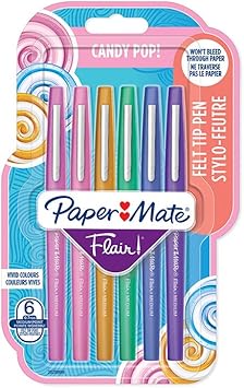 Paper Mate进口代理批发 Paper Mate Flair 毡尖笔 |中号尖端 (0.7 毫米) |糖果流行色 | 6 计数