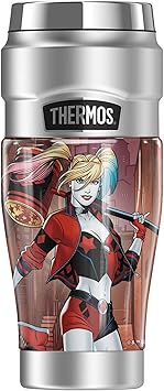 THERMOS进口代理批发 THERMOS 蝙蝠侠 Harley Quinn Alley 不锈钢 KING 不锈钢旅行杯，真空隔热，双层，16 盎司