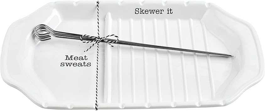 Mud Pie进口代理批发 泥饼烤肉盘套装，托盘 8 1/2" x 15" |烤肉串 12，白色