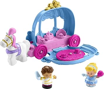 Fisher-Price进口代理批发 Fisher-Price Little People 幼儿玩具套装迪士尼公主灰姑娘跳舞马车带 2 个人物适合 18 个月以上儿童