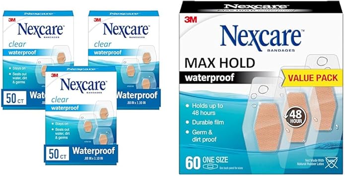 酷牌库|商品详情-Nexcare进口代理批发 Nexcare 防水透明绷带 50 片装 3 片和 Max Hold 防水绷带 60 片装 1 片