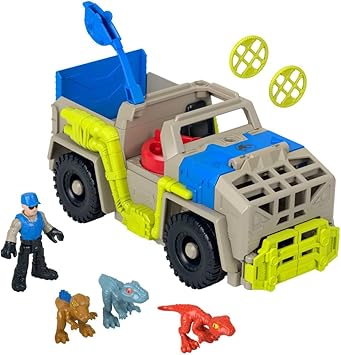 Fisher-Price进口代理批发 Fisher-Price Imaginext 侏罗纪世界恐龙玩具轨道和运输恐龙卡车和人物套装适合 3 岁以上儿童假装玩耍