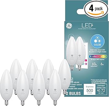 GE进口代理批发 GE LED+ 变色蜡烛 LED 灯泡带遥控，6W，装饰灯泡，小底座（8 件装）