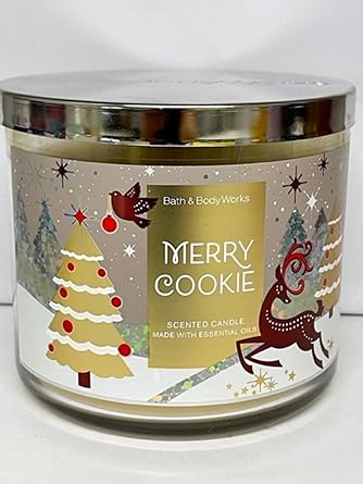 Bath & Body Works进口代理批发 Bath & Body Works Merry Cookie 香薰蜡烛 3 芯 14.5 盎司（标签图案各异）