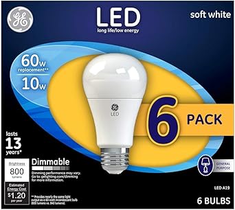 GE进口代理批发 GE LED 灯泡，60 瓦，柔白，A19（6 件装）