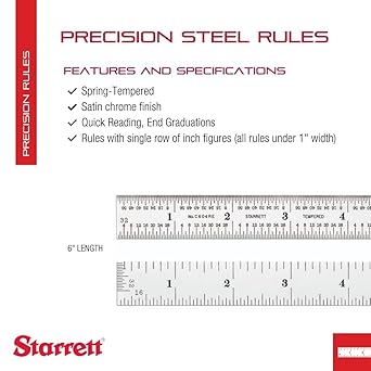 酷牌库|商品详情-Starrett进口代理批发 施泰力弹簧回火钢尺，缎面镀铬，快速读取和英制刻度 - 6 英寸长度，4R 刻度类型，3/64 英寸厚度 - C604RE-6