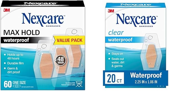 Nexcare进口代理批发 Nexcare 防水绷带，60 条和 20 条装 - 透明绷带可保持 48 小时和 12 小时