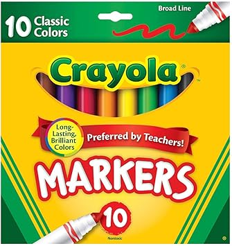 Crayola进口代理批发 Crayola 宽线记号笔，经典颜色，每种 10 支，10 支（1 支装）