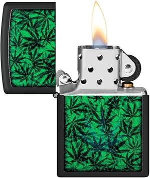 酷牌库|商品详情-Zippo进口代理批发 Zippo Cannabis Design 黑光黑色哑光袖珍打火机