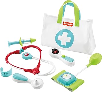 Fisher-Price进口代理批发 Fisher-Price 医生玩具套装医疗套件 7 件套玩具适合装扮和学龄前儿童假装游戏，适合 3 岁以上