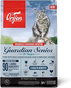 Orijen进口代理批发 ORIJEN GUARDIAN 高级干猫粮，适合老年猫的无谷物猫粮，WholePrey 成分，4 磅