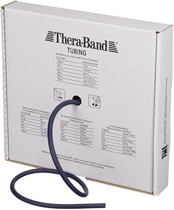 Theraband进口代理批发 THERABAND 阻力管，专业乳胶弹性管，适用于全身、核心锻炼、物理治疗、下普拉提、家庭锻炼和康复，25 英尺，蓝色，超重型，中级 2