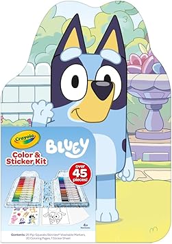 酷牌库|商品详情-Crayola进口代理批发 Crayola Bluey 儿童艺术套件（45?? 件）、Bluey 着色书页、Bluey 儿童贴纸、Bluey 女孩和男孩玩具、节日礼物，4+