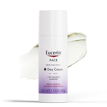 Eucerin进口代理批发 Eucerin 皮肤平衡日霜，富含 Tri-Balance 复合物的敏感肌肤面部保湿霜，1.7 盎司瓶装